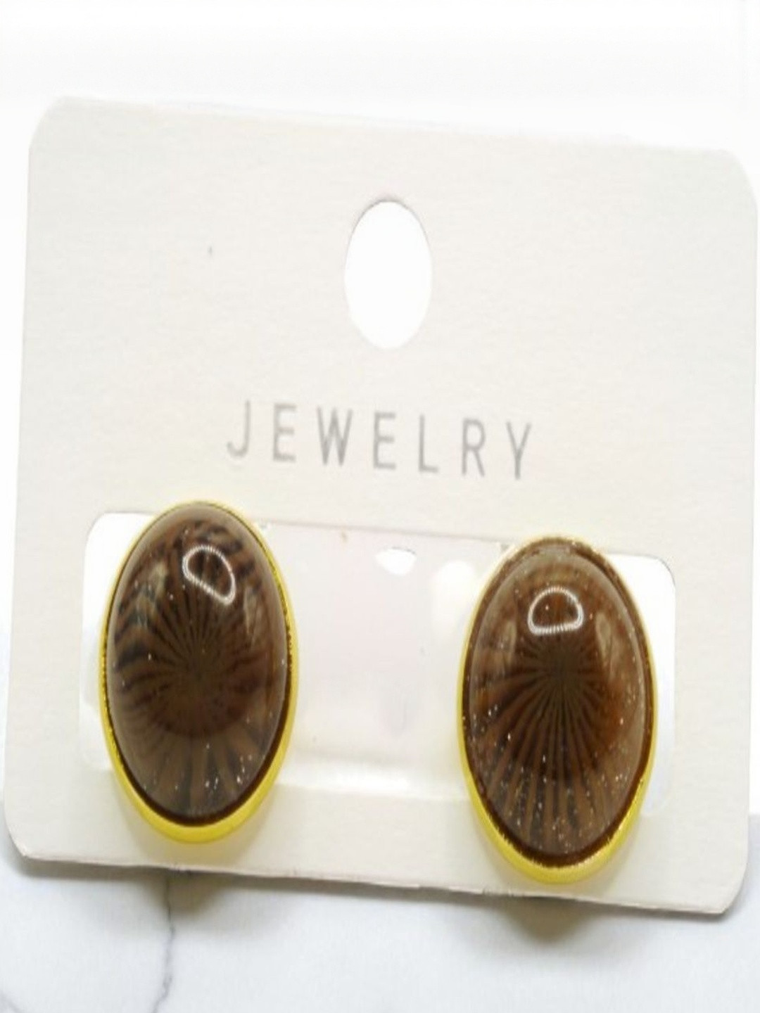 SAPRAA TRENDS Women Brown Gold-Plated Tigers Eye Circular Studs Earrings