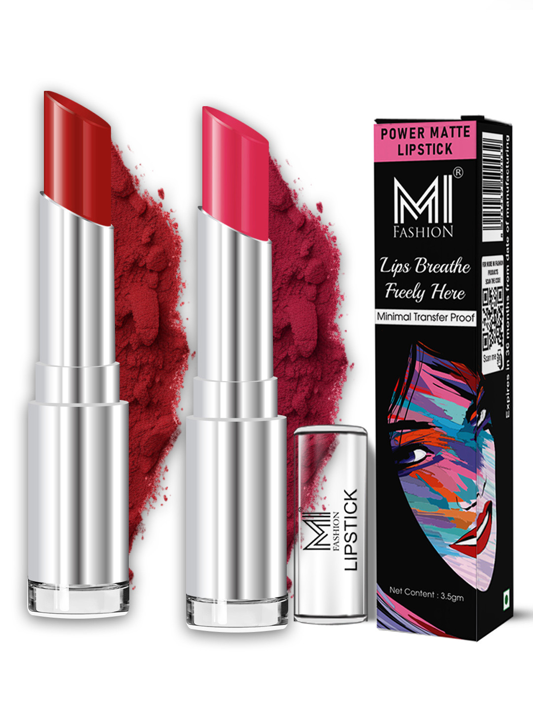 MI FASHION Set Of 2 Matte Bold Velvet Lipstick - 3.5 g Each Cherrywood & Magenta Rush