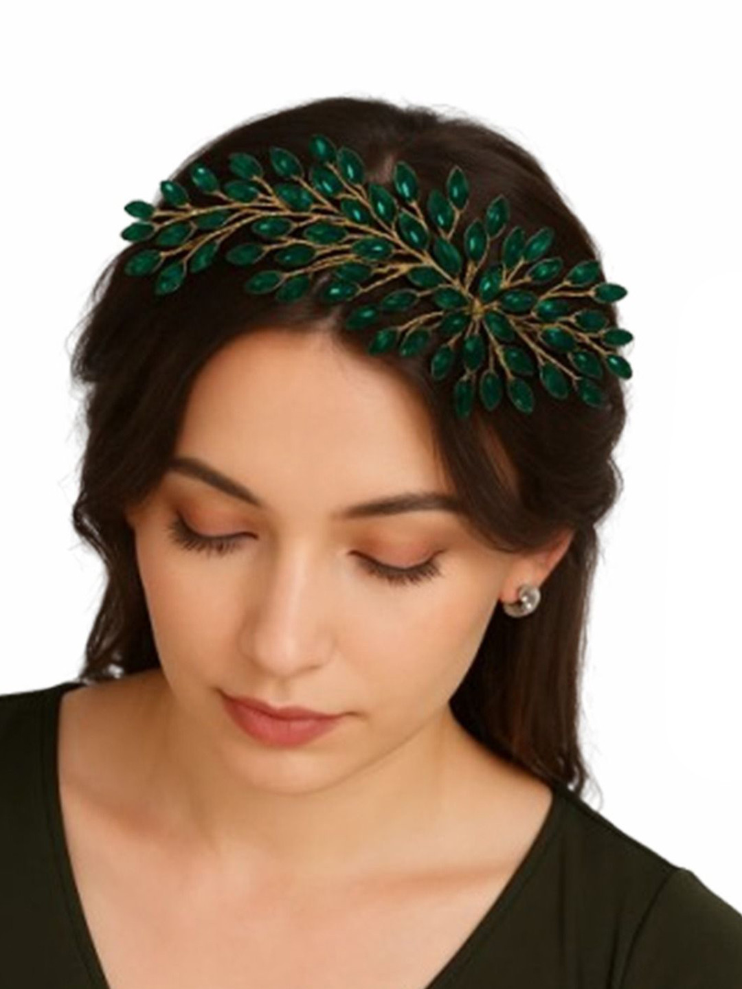 SAMYAK Floral Rhinestone Studded Wedding Leaf Hairband