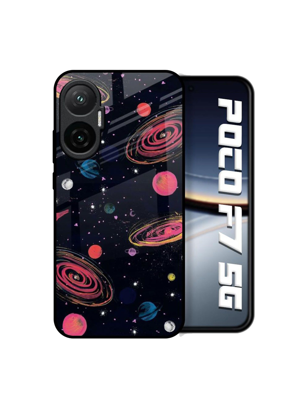 QRIOH Quirky Printed Galaxy In Dream Glass Back Case for Poco F7 5G