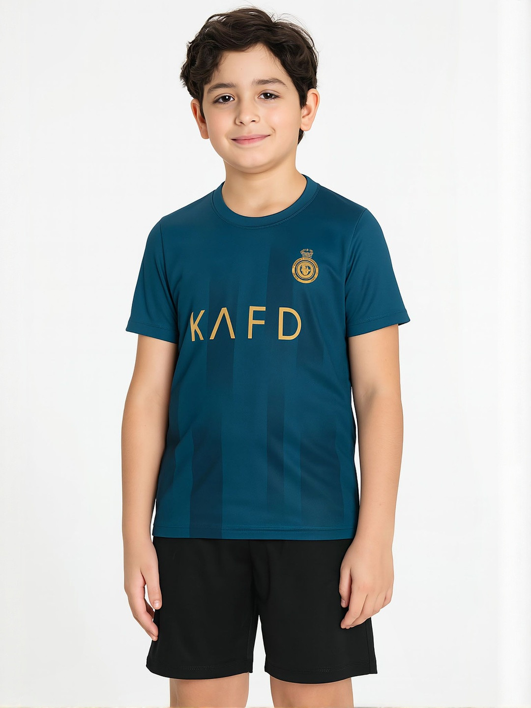 dostitch Boys Navy Blue Round Neck Printed Dri-FIT Polyester T-shirt