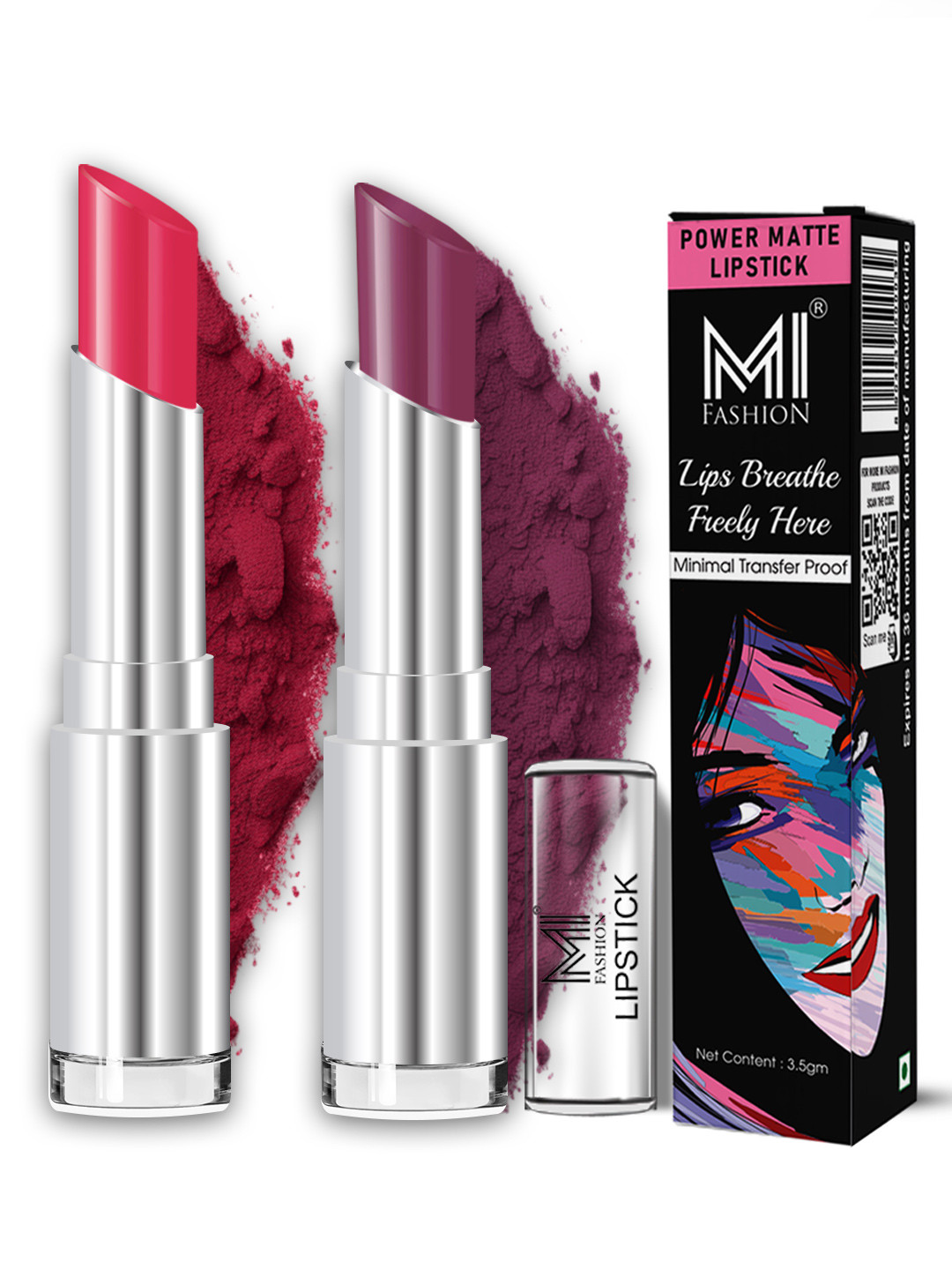 MI FASHION 2 Pcs Super Matte Rich Pigment Lip Color3.5g Each Magenta Rush & Wine Burgundy