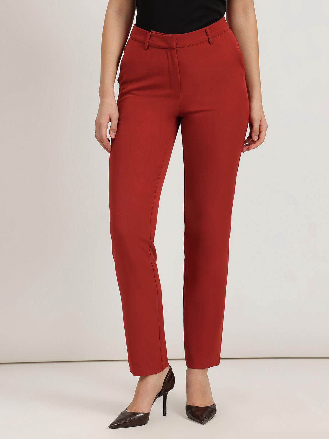 FableStreet Women Tailored Tapered Fit Low-Rise Formal Trousers