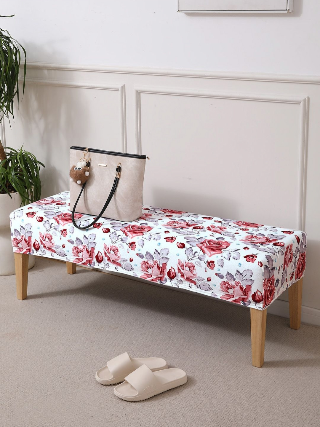 HOKIPO Unisex Printed Velvet Stretchable Dining Bench Slipcover