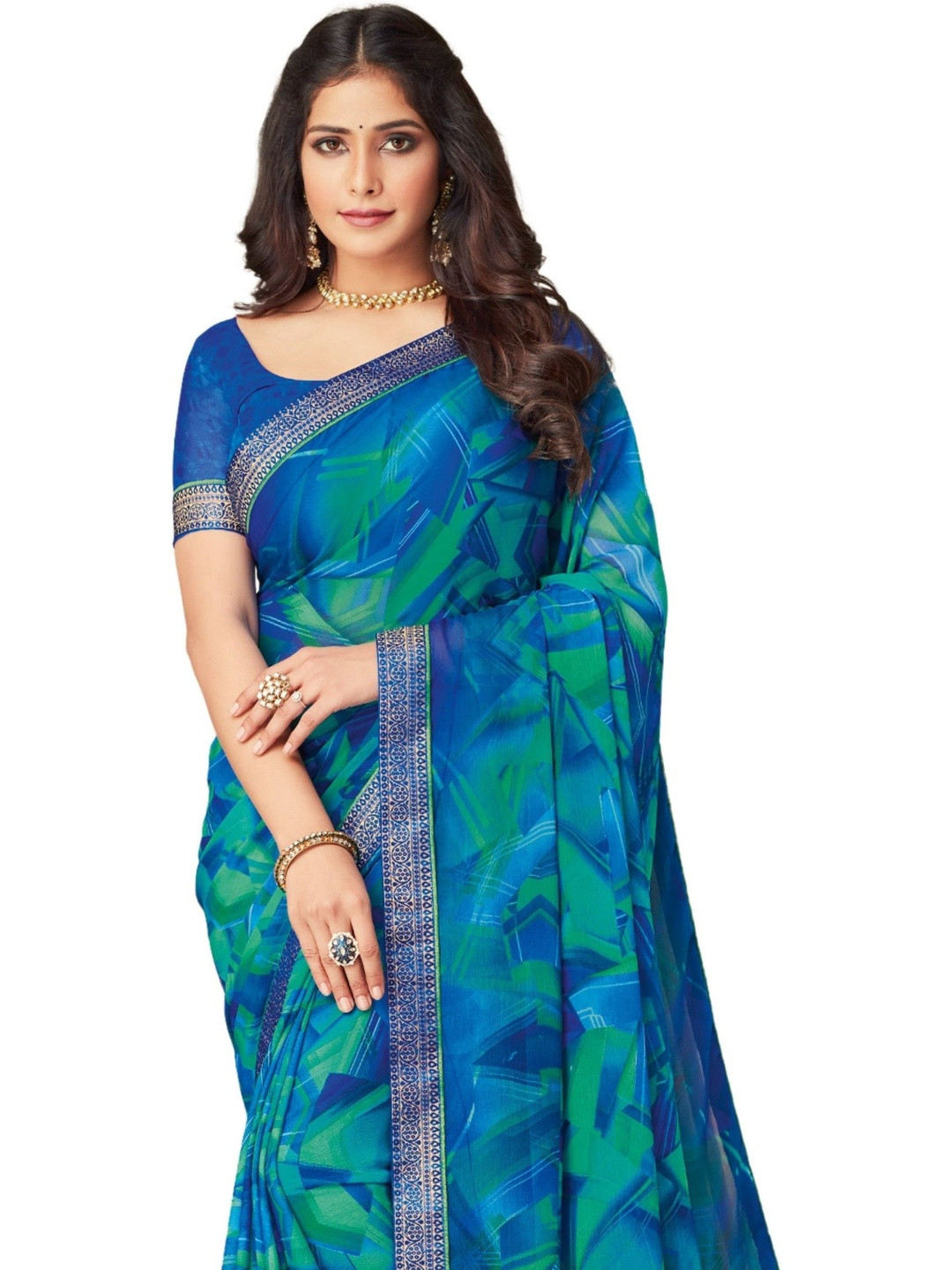 The Fashion Attire Self Design Daily Wear Chiffon Saree (Light Blue)