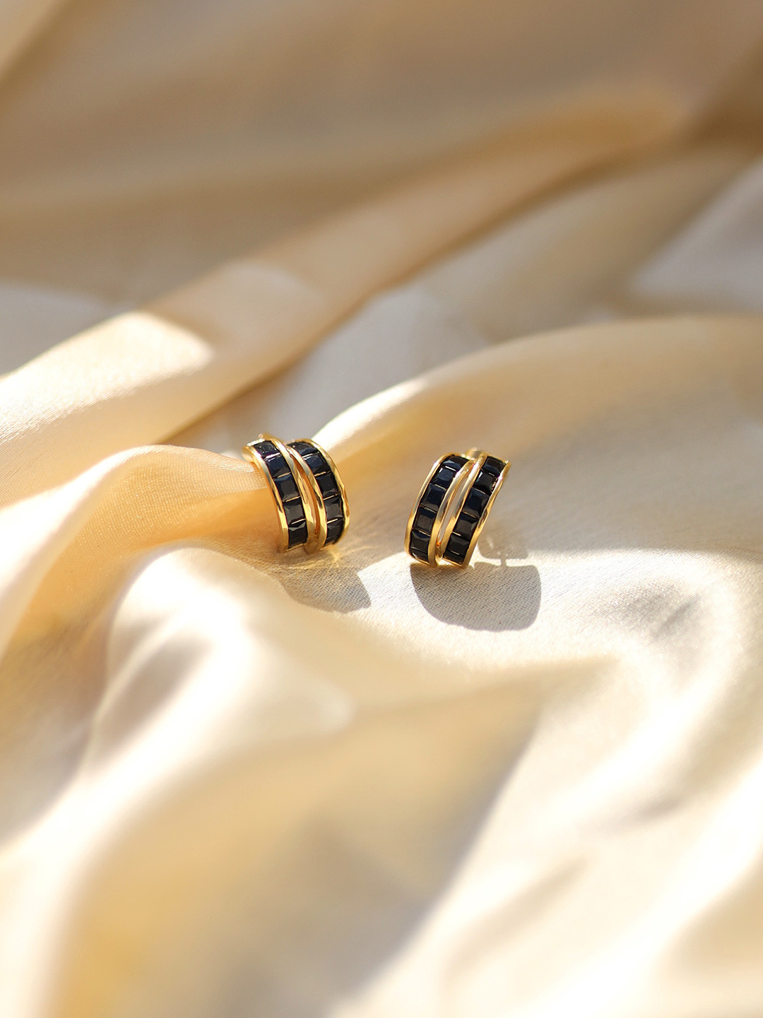 Perfectly Average Women 18K Gold Plated Black Baguette Studs