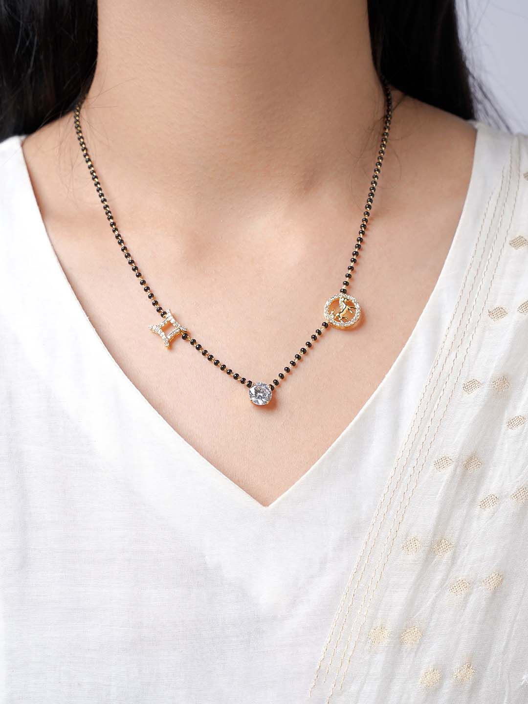 SWASHAA Samaa 18KT Gold-Plated Stainless Steel Stone Studded & Beaded Mangalsutra