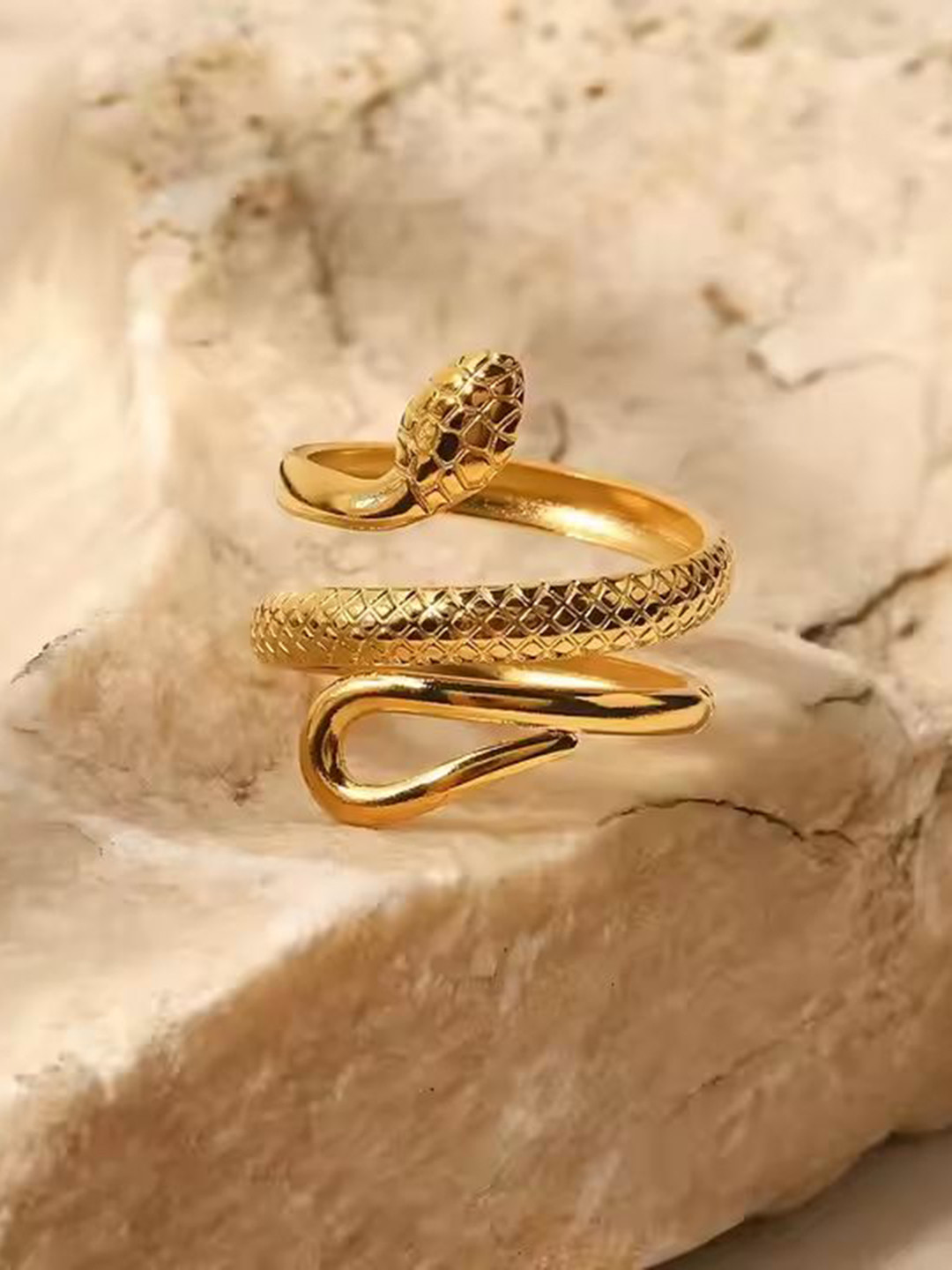 INKO & CO Gold-Plated Textured Snake Shaped Ring
