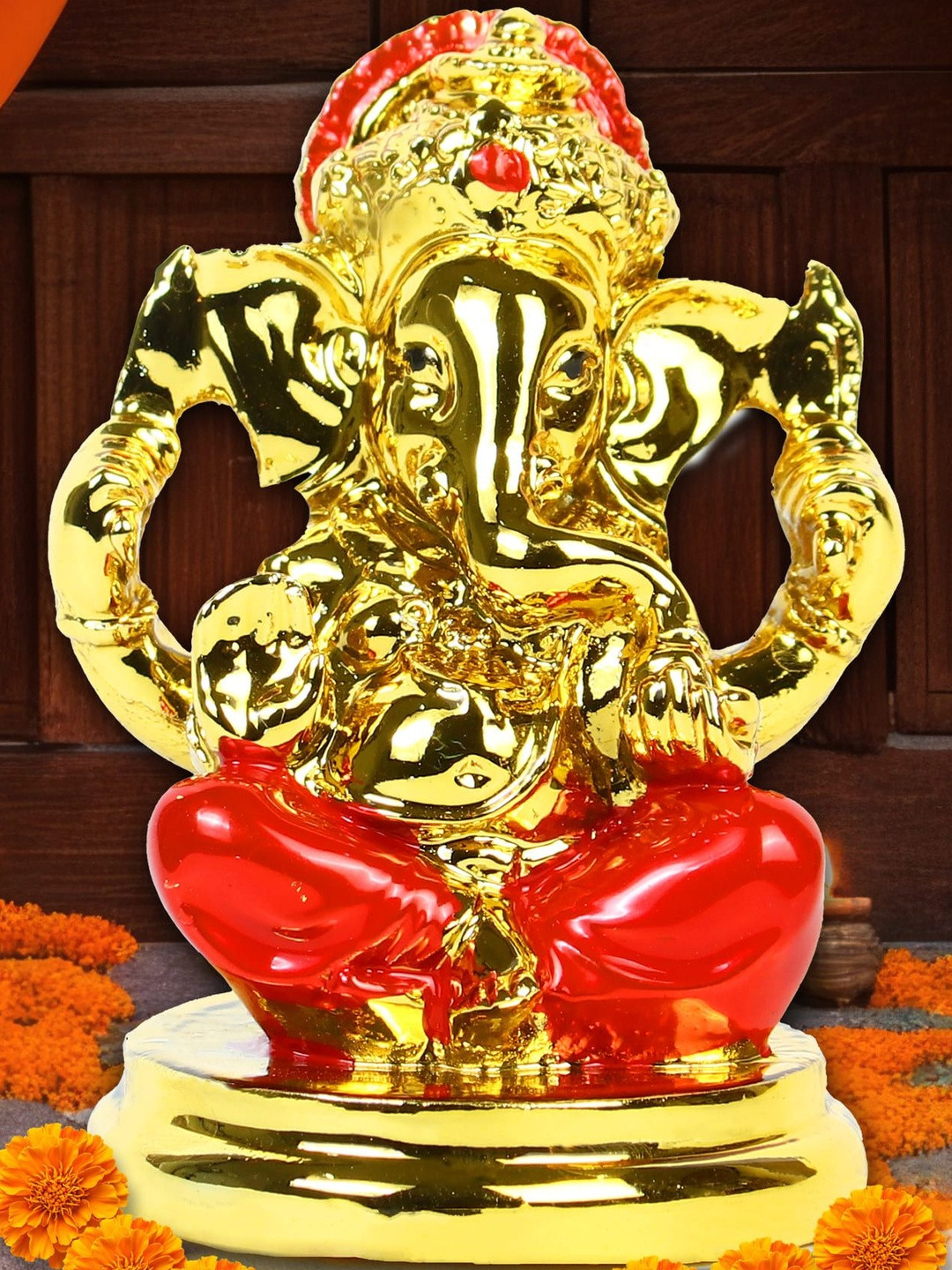 HINDCRAFT Gold-Toned Ceramic Lord Ganesha Idol Ethnic Showpiece