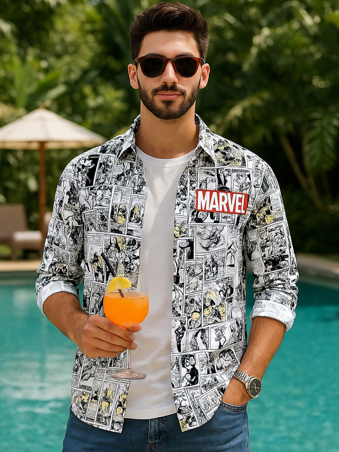 Bewakoof Official Marvel Merchandise Men Avengers Printed Cotton Casual Shirt