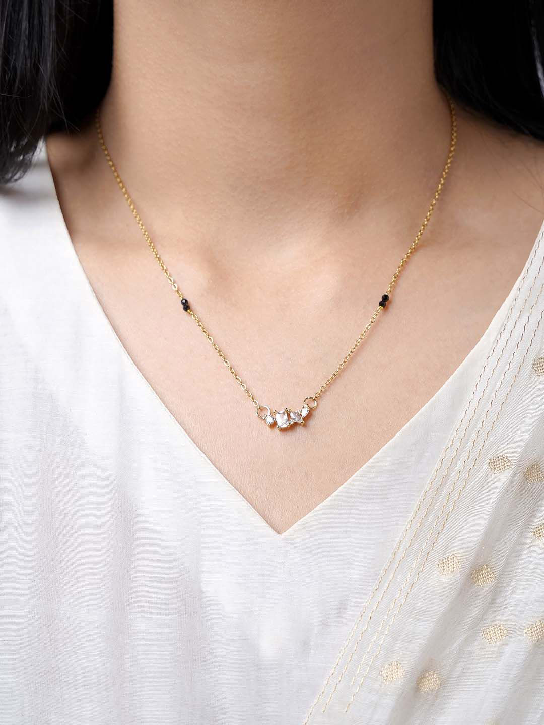 SWASHAA Shanvika 18KT Gold-Plated Stainless Steel Solitaire Diamond Studded Mangalsutra