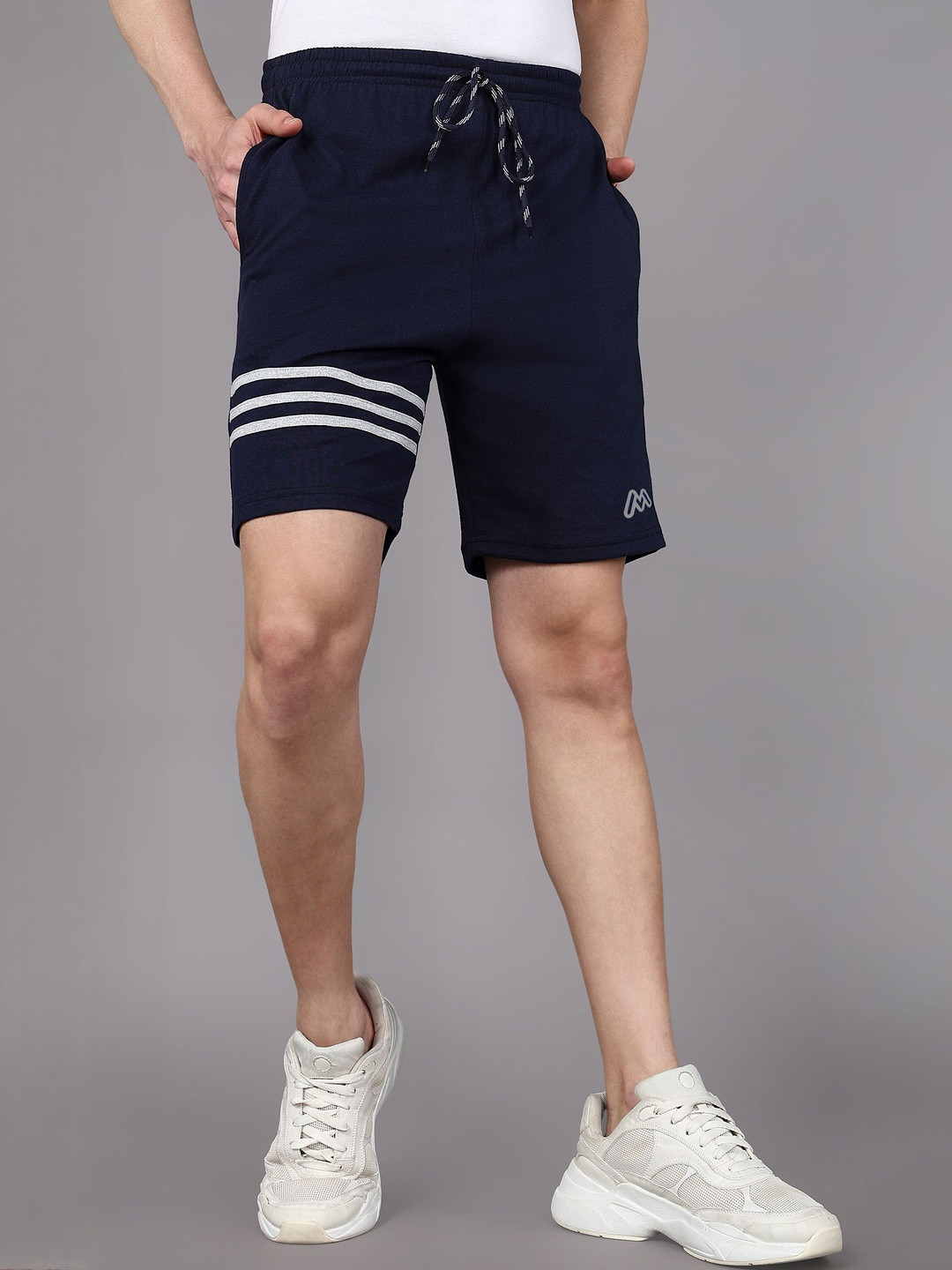 Moda Rapido Men Blue Solid Mid-Rise Cotton Drawstring Training or Gym Shorts