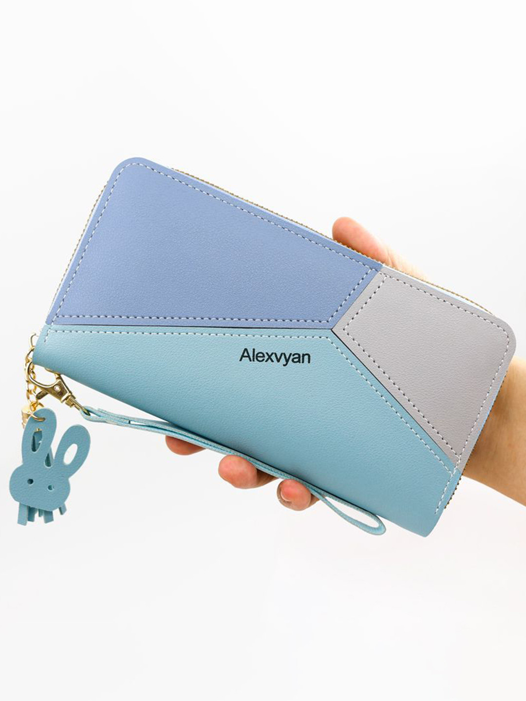 Alexvyan Women Blue Colourblocked Zip Around PU Zipper Wallet