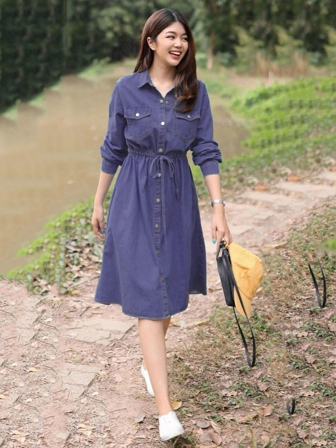 Tripursundari Fashion Women Shirt Collar Denim Dress