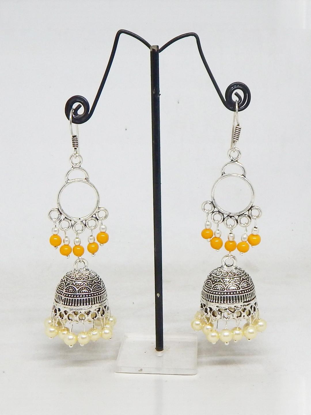 Jaya Vision Jewelry Women Silver Metal Jhumka Drop Earrings