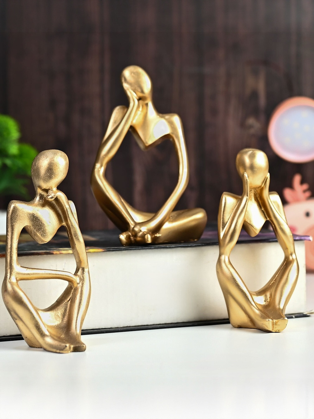 HINDCRAFT Set of 3 Polyresin Gold-Toned Figurine Showpiece