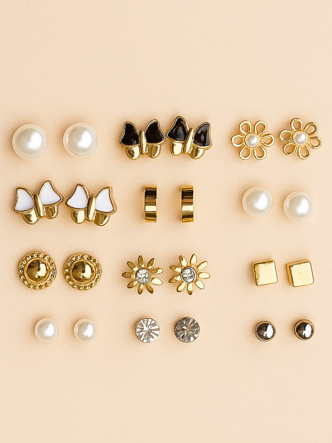 UnfoldSelf Set Of 12 Gold-Plated Artificial Stones and Beads Western Studs