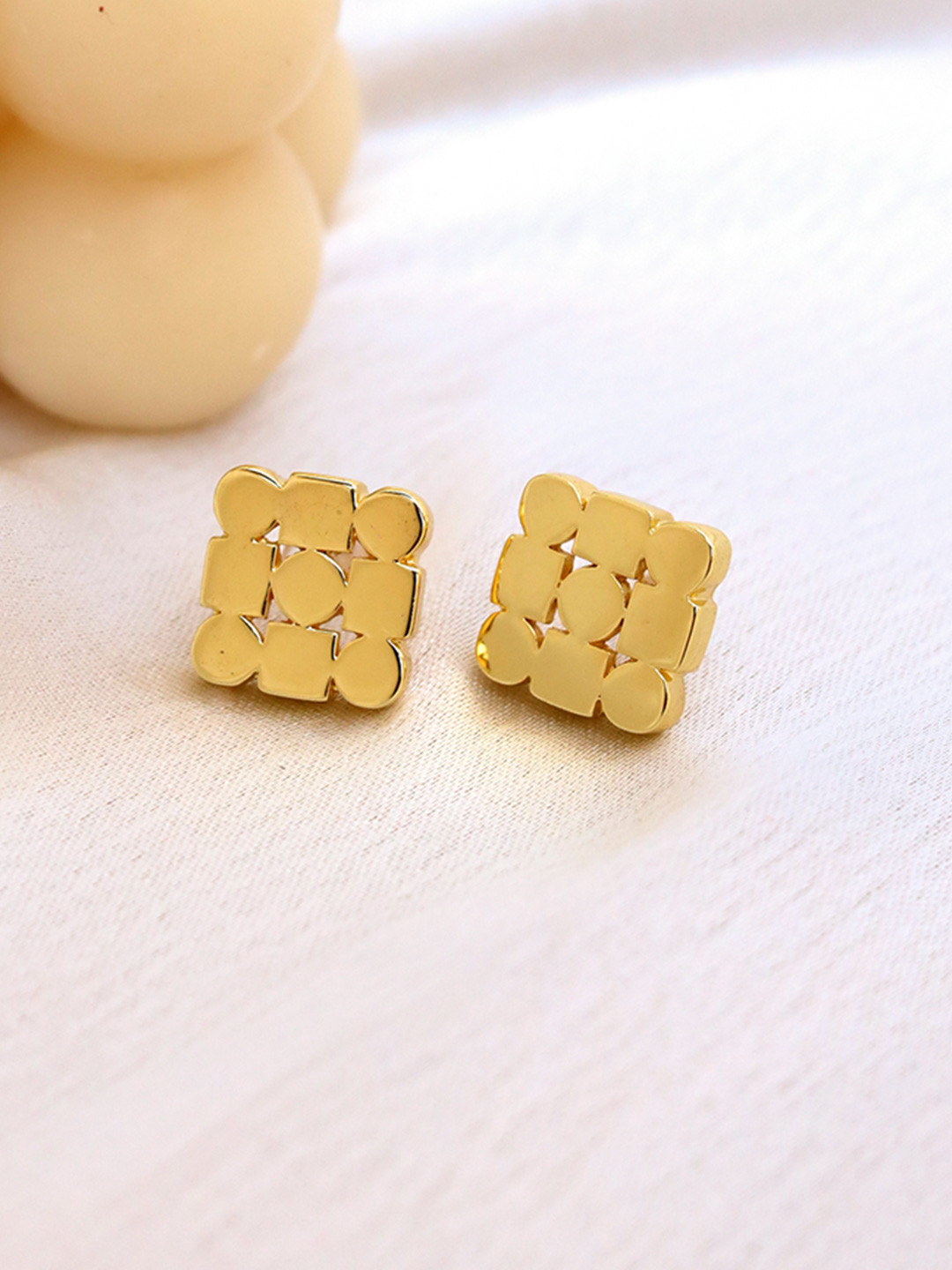 Perfectly Average Women 18K Gold Plated Circle Square Studs