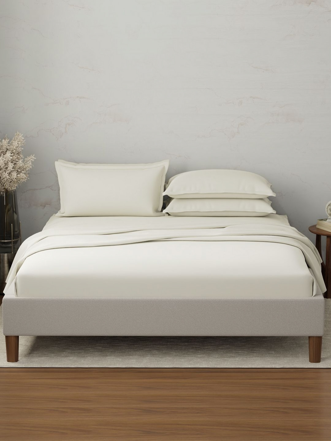 Boutique Living India Emblem White Pure Cotton 300 TC King Bedsheet Set - 2.74 m x 2.74 m