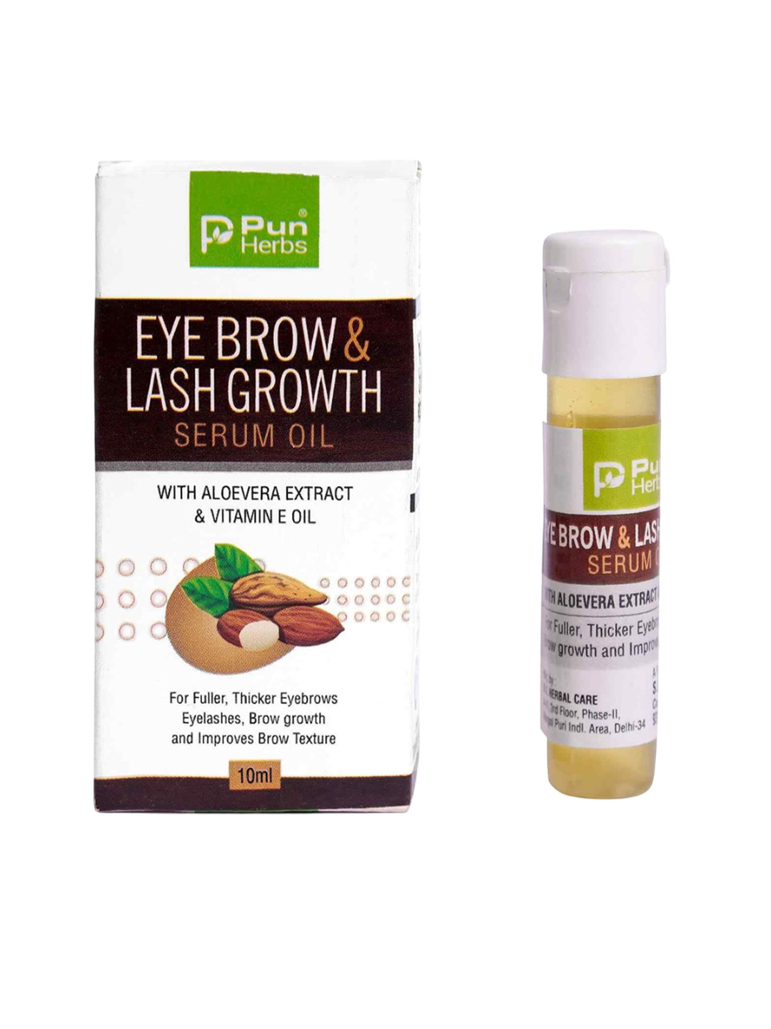 Punherbs Eyebrow & Lash Growth Serum Oil With Aloevera Extract & Vitamin - 10 ml
