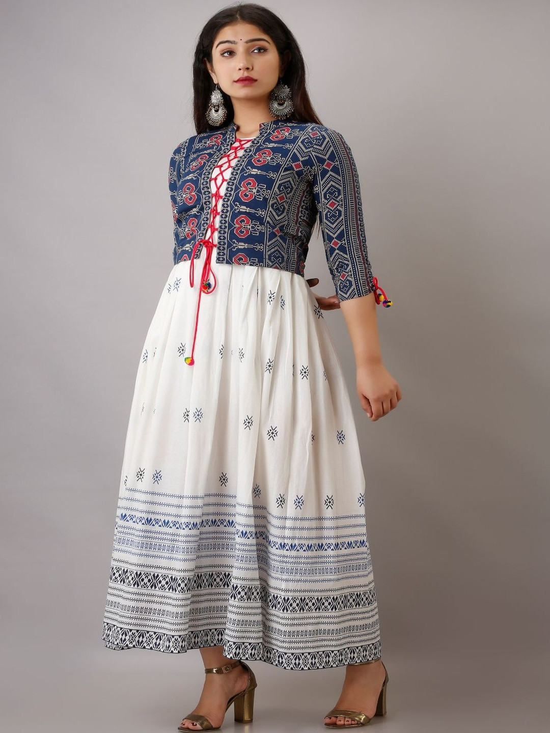 HERE&NOW Jaipurite Printed Jacketed Anarkali Ethnic Gown