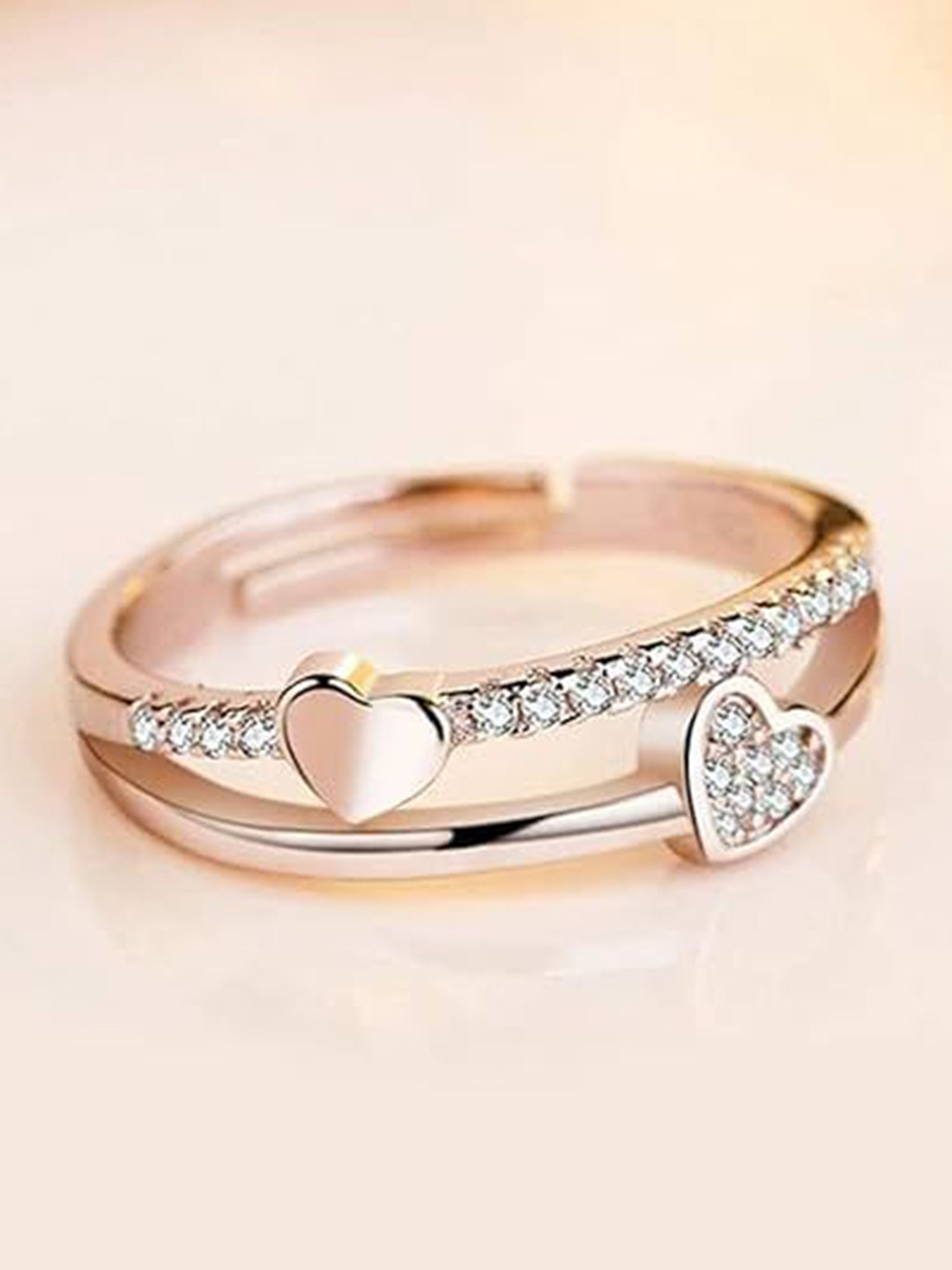 INKO & CO Women Stone-Studded Adjustable Finger Heart Ring