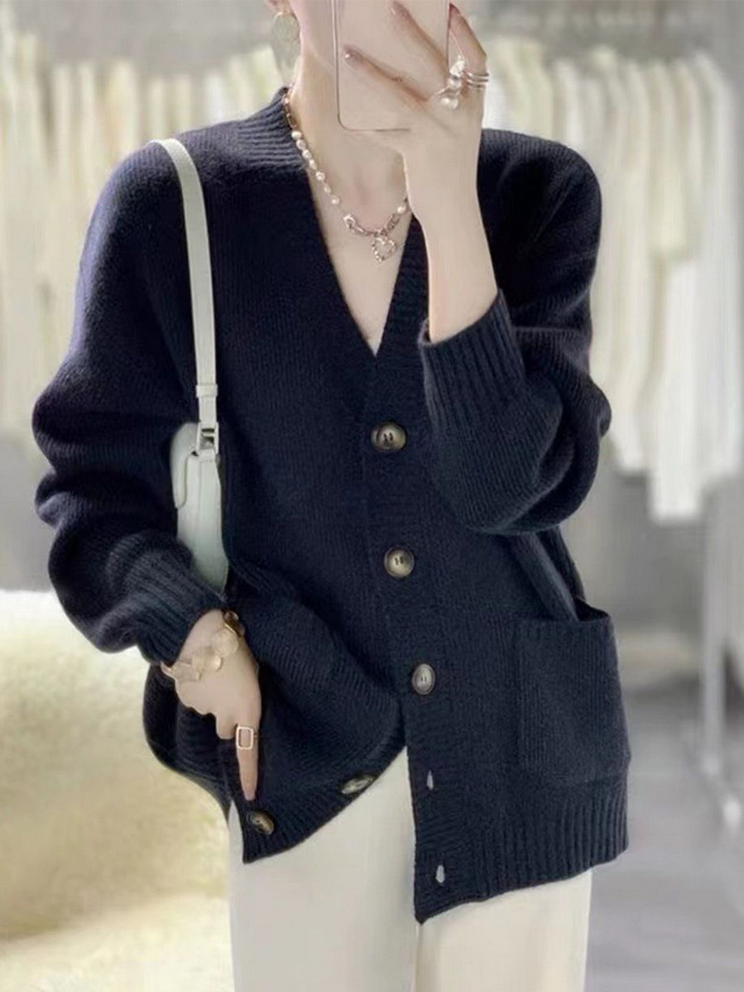 StyleCast Women V-Neck Button-Up Cardigan With Pockets