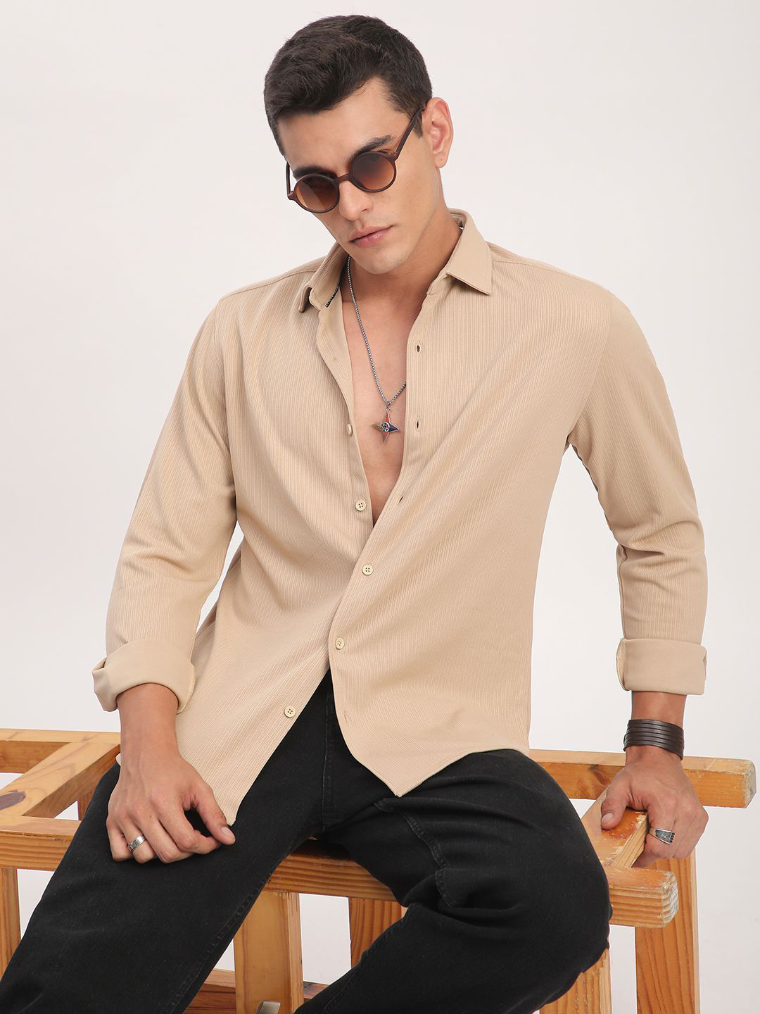 VASTRADO Slim Fit Hairline Striped Long Sleeves Shirt