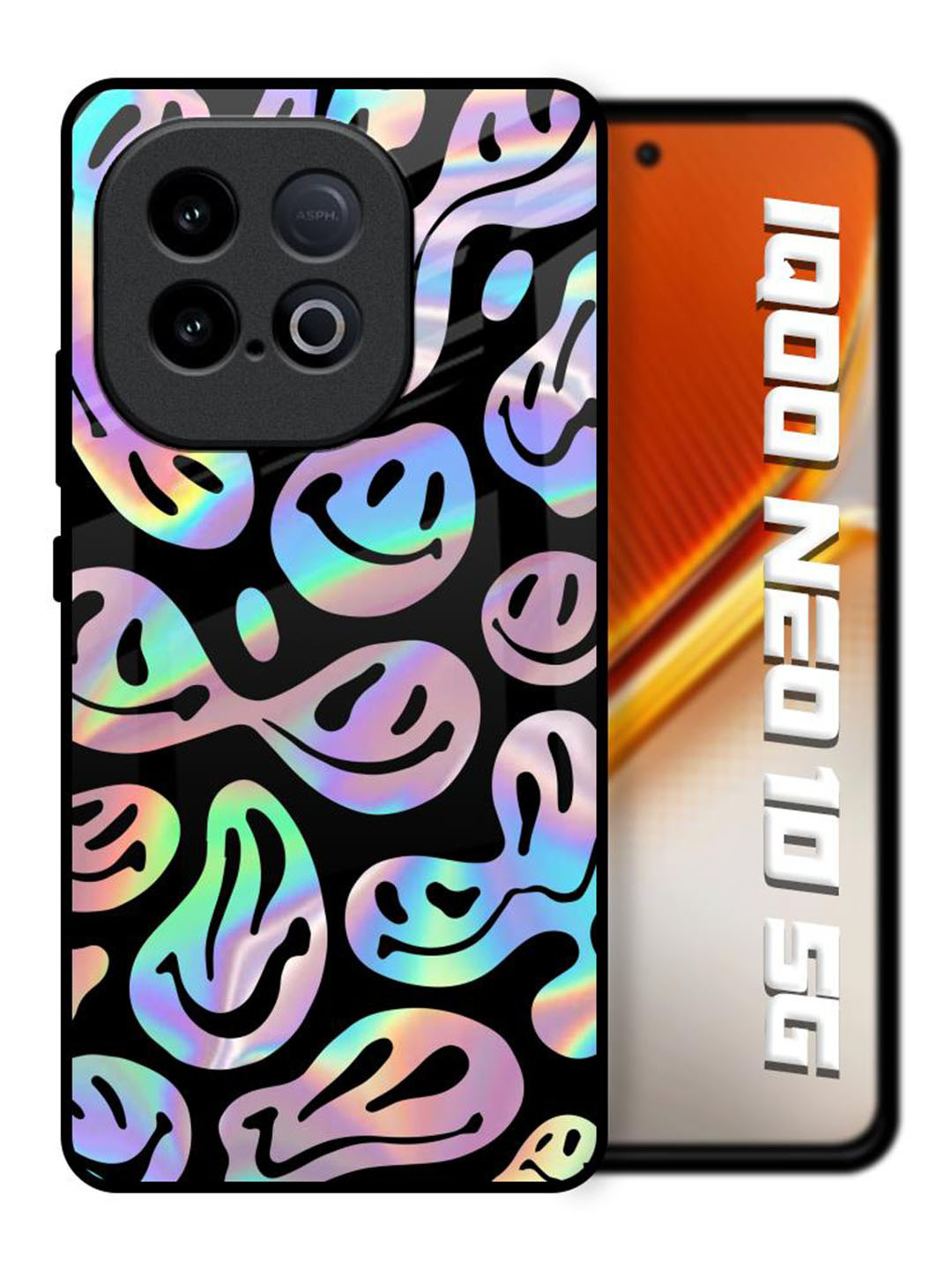 QRIOH Acid Smile Printed iQOO Neo 10 5G Glass Back Case Mobile Accessories