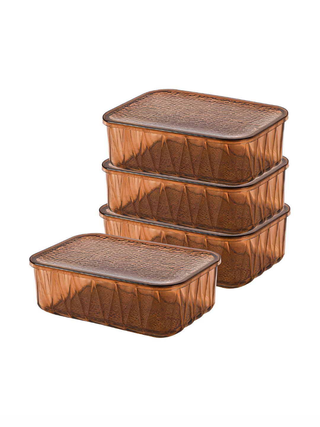 Aura Brown 4 Pieces Geometric Rectangle Refrigerator Safe Fridge Containers