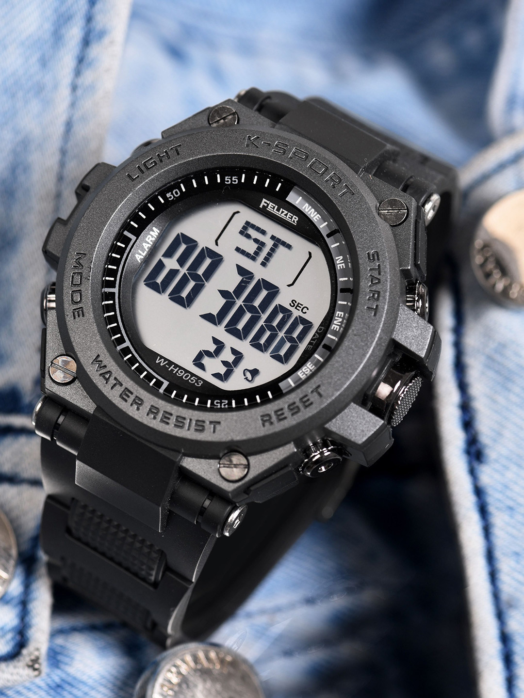 FELIZER Men Dial & Wrap Around Straps Digital Chronograph Watch 9053-Coal