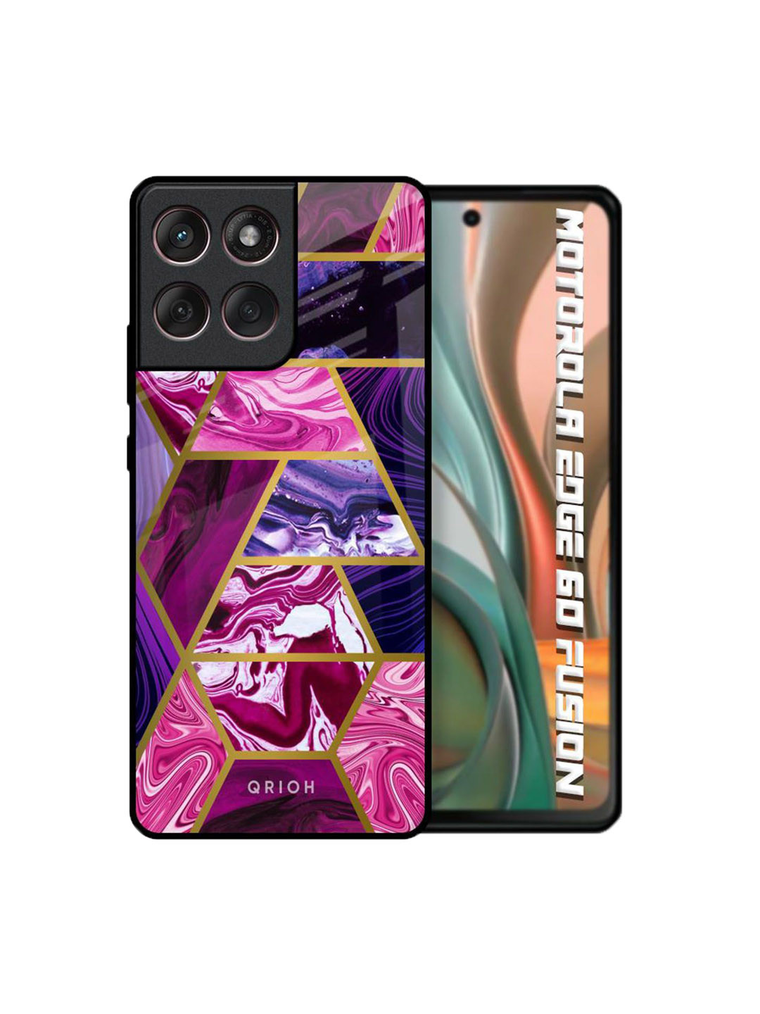 QRIOH Electroplated Geometric Marble Glass Case for Motorola Edge 60 Fusion 5G