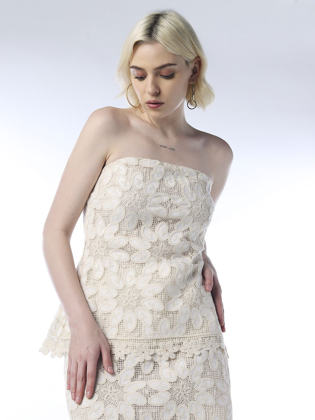 ONLY Women Strapless Cotton Lace Tube Top