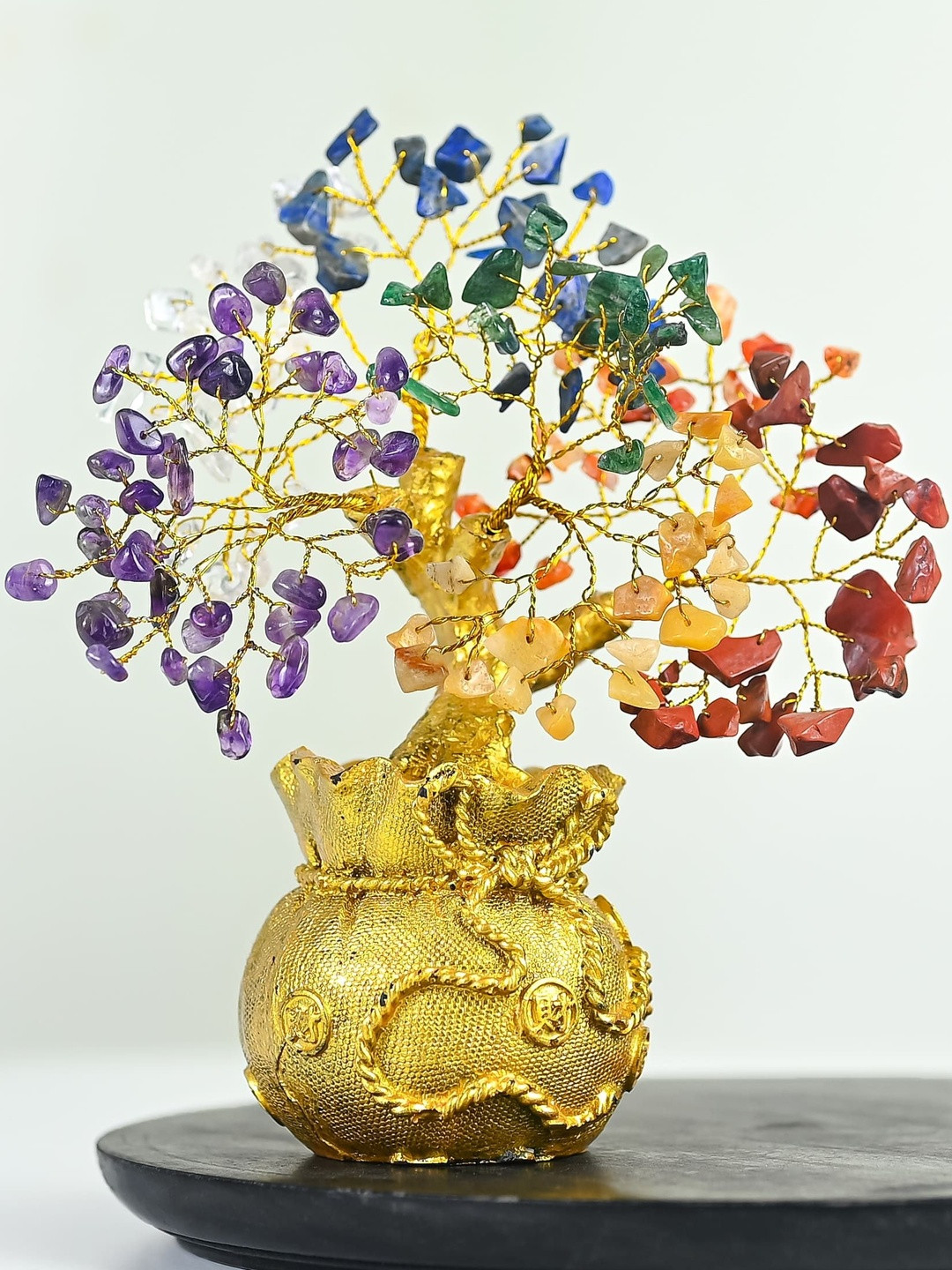 HINDCRAFT Multicoloured Feng Shui Crystals And Gemstones Tree Show Piece