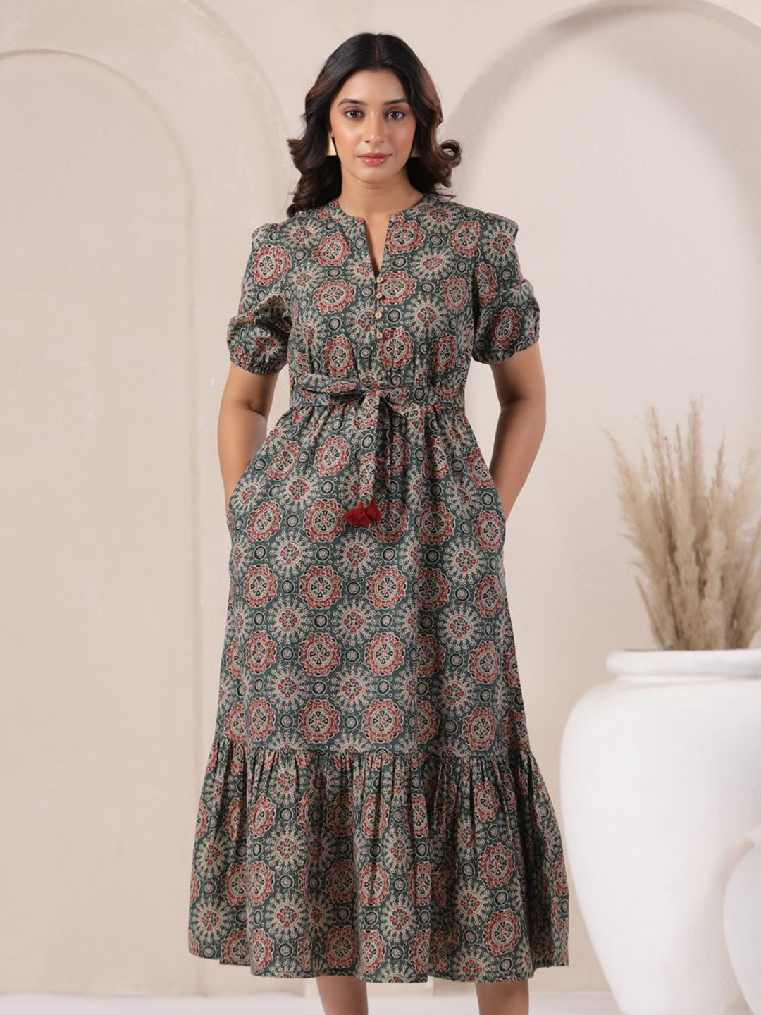 KALAMIR Women Ajrakh Print Cotton Long Dress