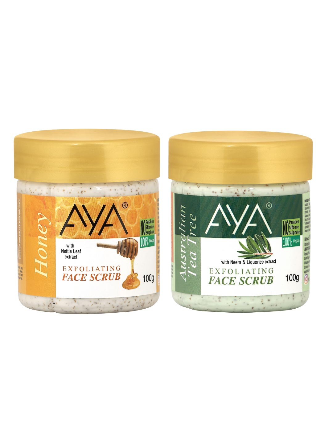 AYA Set of Honey & Tea Tree Exfoliating Face Scrubs - 100 ml Each