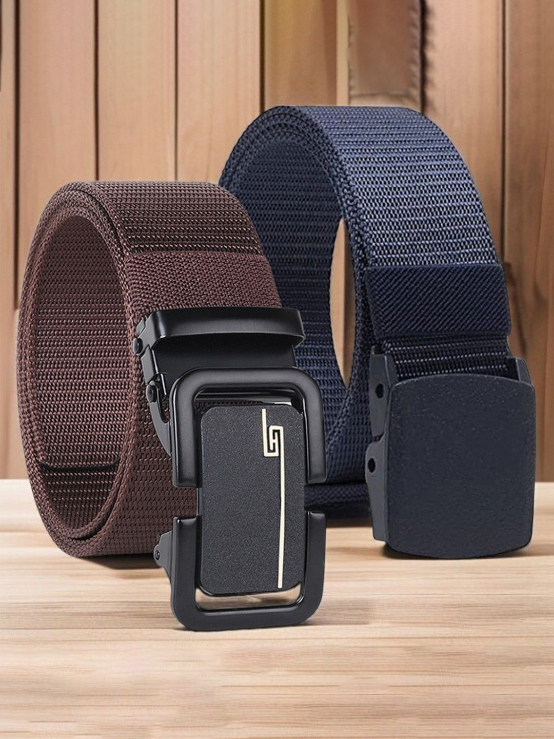HENEDA Men Pack of 2 Woven Design Canvas Formal Belt