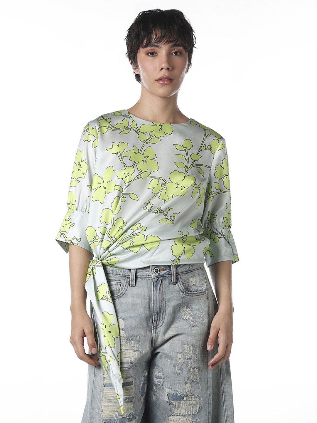 ONLY Women Floral Print Satin Blouson Top