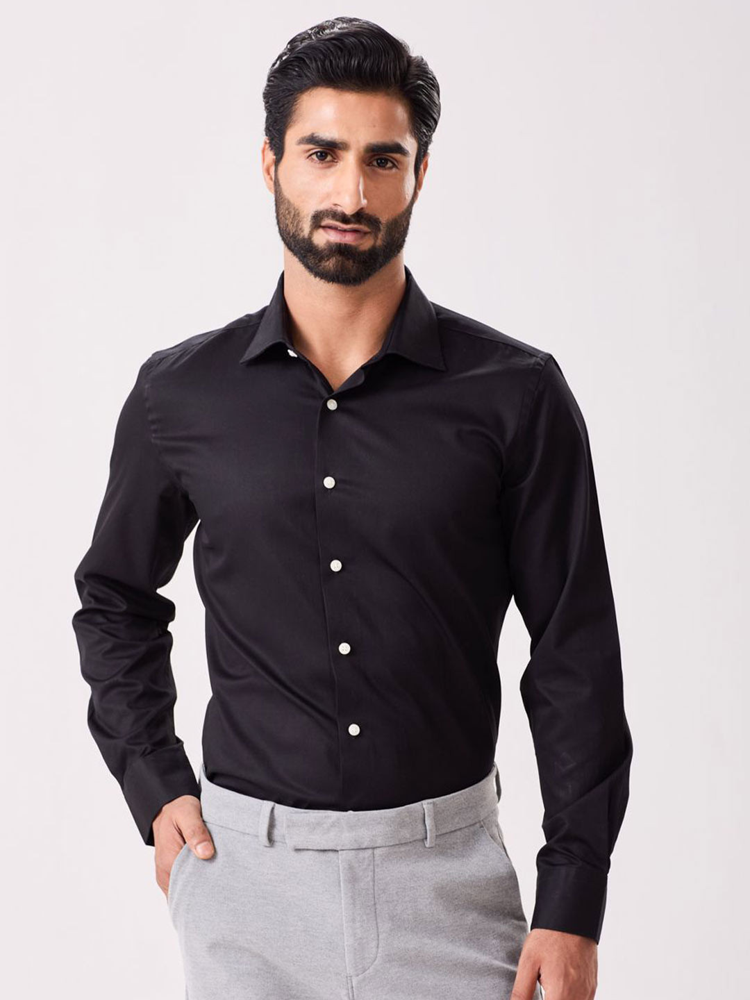 MH&Y Men Solid Spread Collar Cotton Formal Shirt