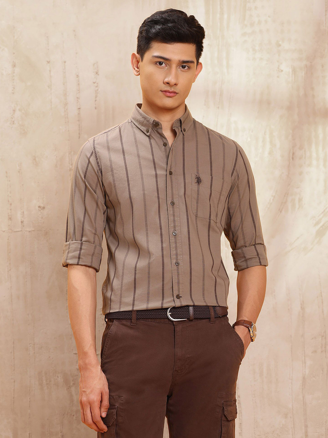 U.S. Polo Assn. Denim Co. Men Vertical Striped Button-Down Collar Cotton Casual Shirt