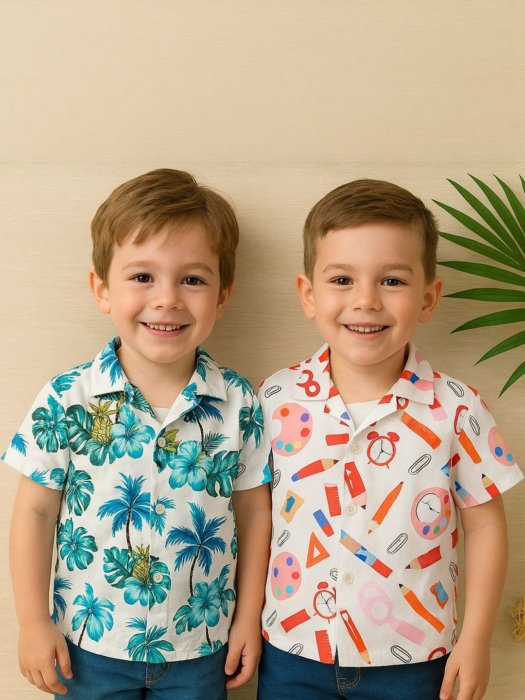 SHREE VANKIYA HANUMANJI FASHION Kids Set of 2 Printed Short Sleeves Casual Shirt