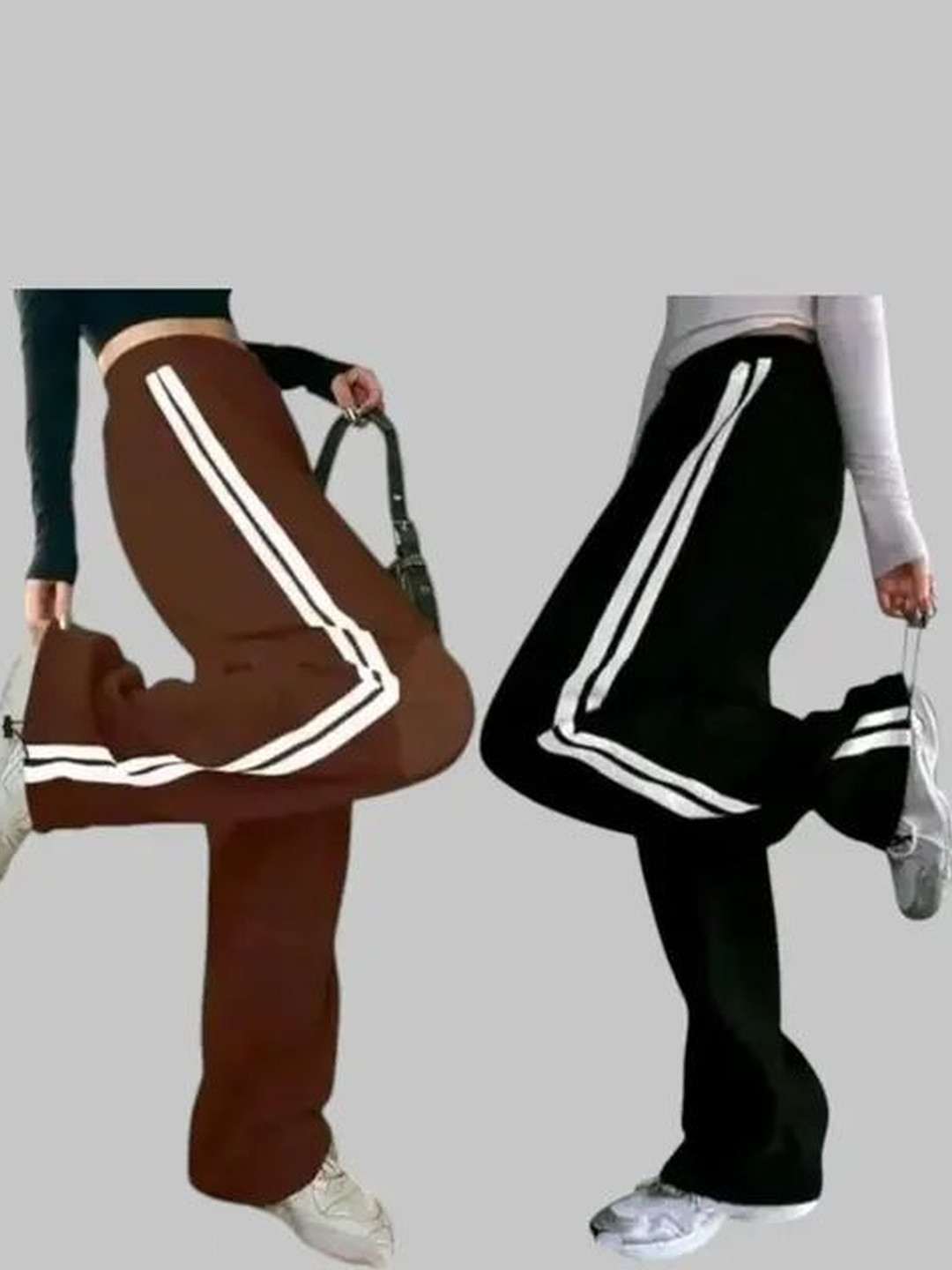 KIBA Women Pack of 2 Black & Coffee Blended Solid Track Pants