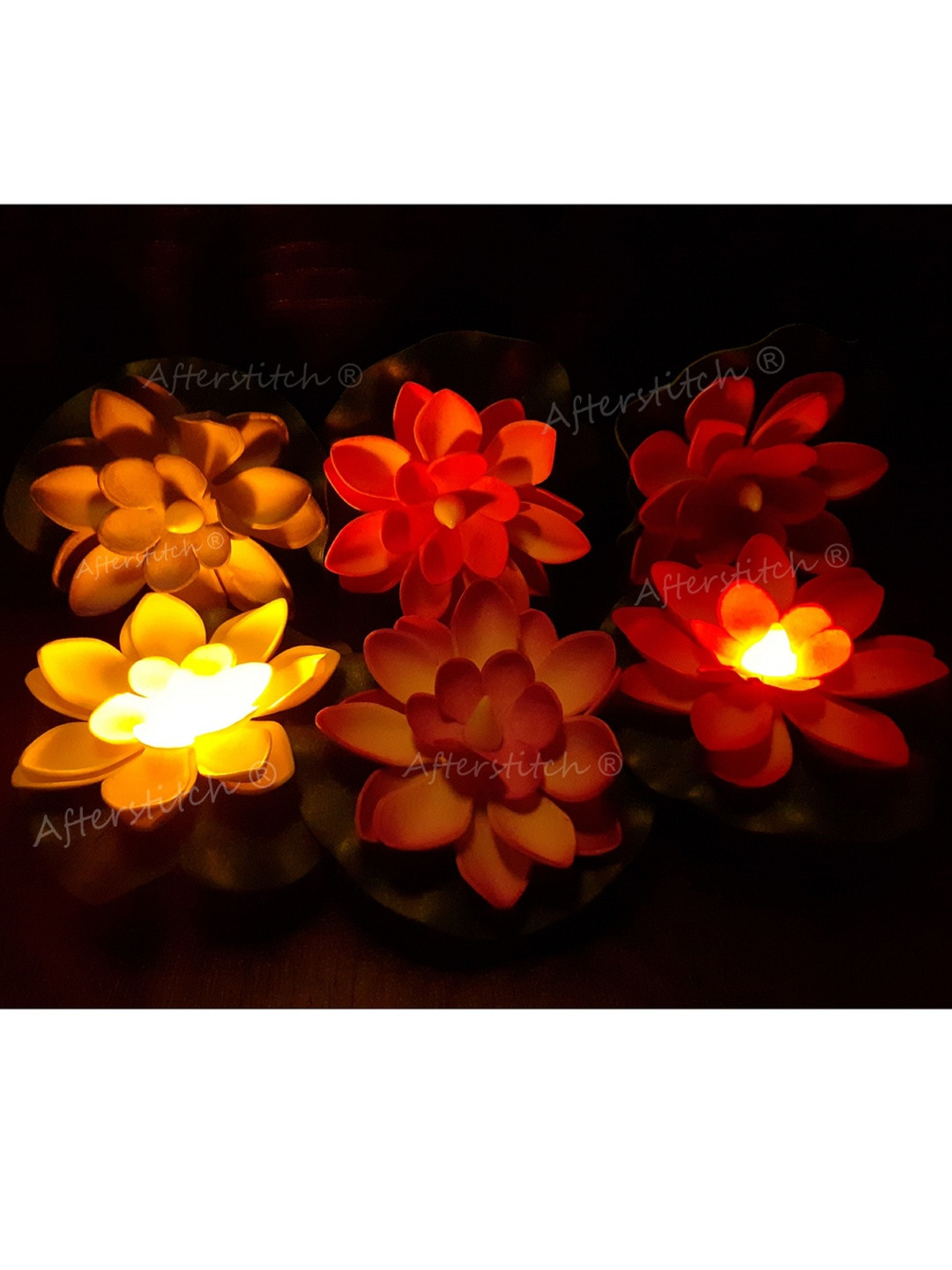 Afterstitch 6 Floating Lotus Flower shape Light candles