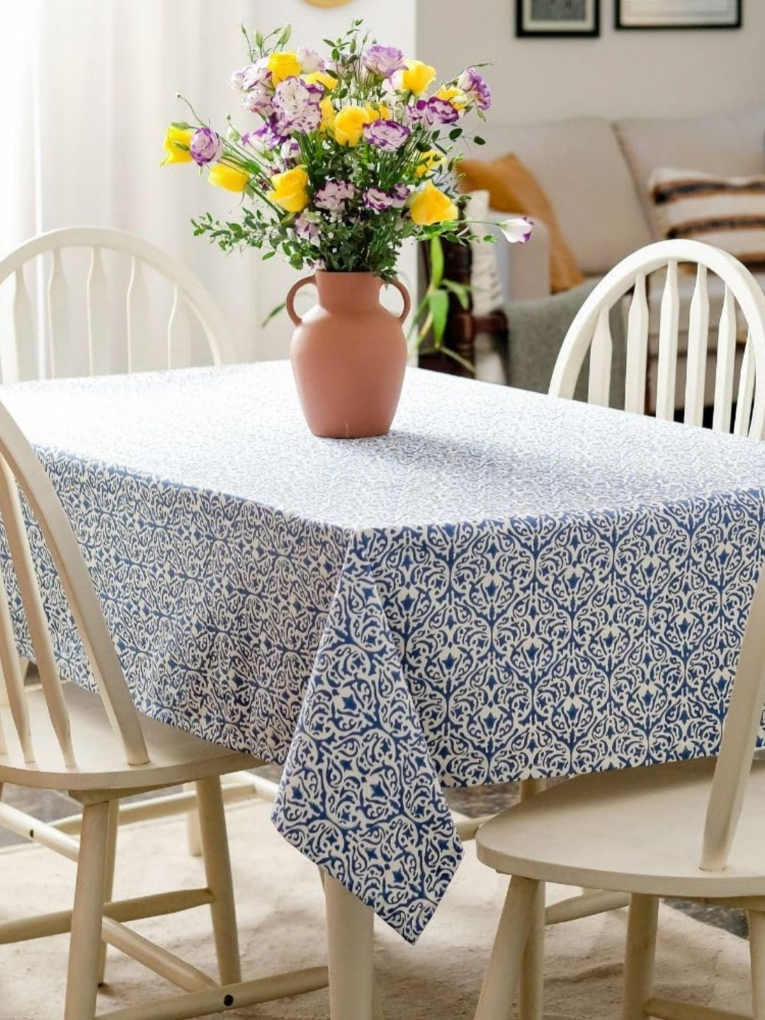 The Yard House Blue Striped Anti-Skid Cotton Square 4-Seater Table Cover