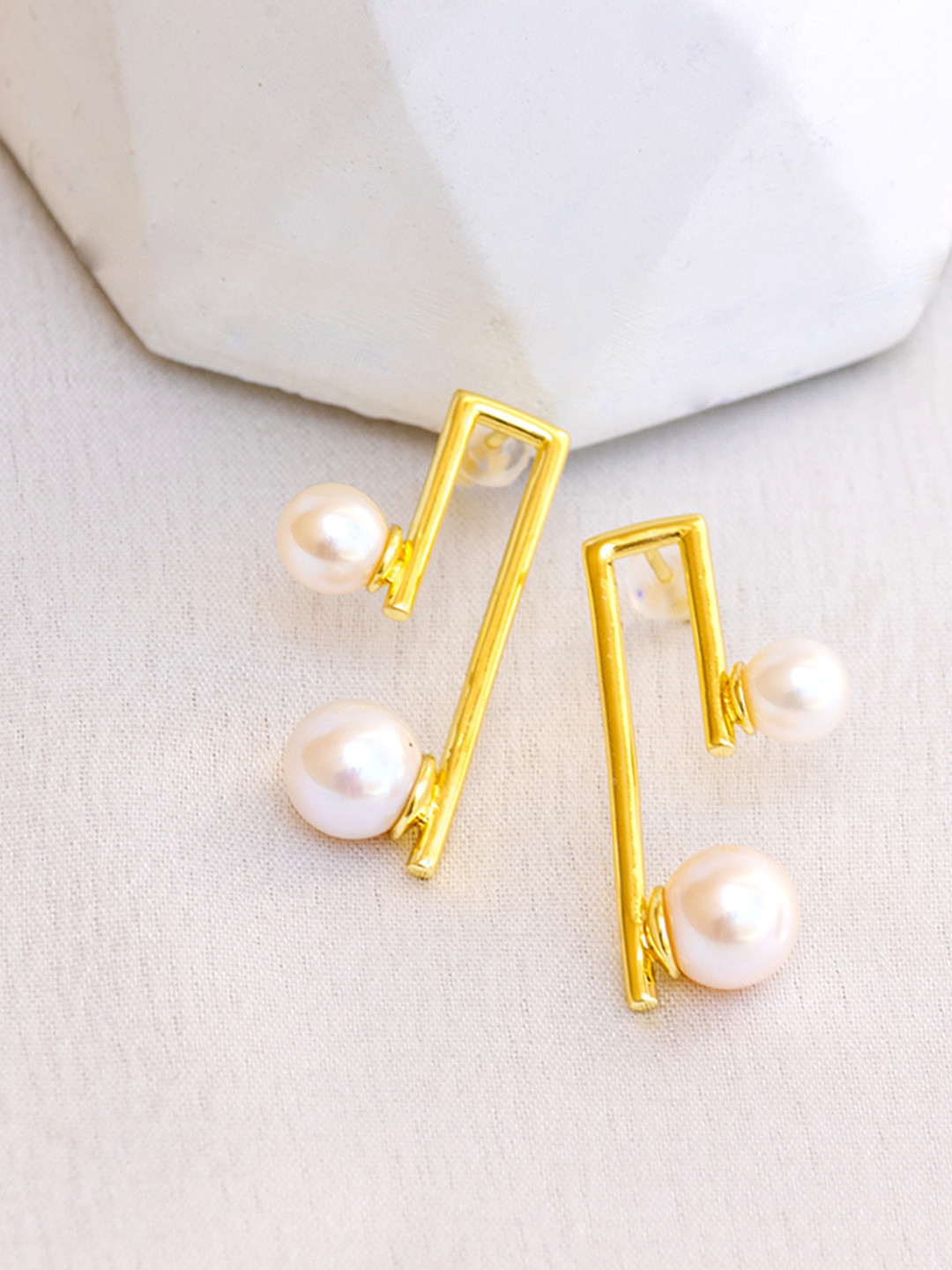 Perfectly Average Women 18K Gold Plated Dual Pearl Studs