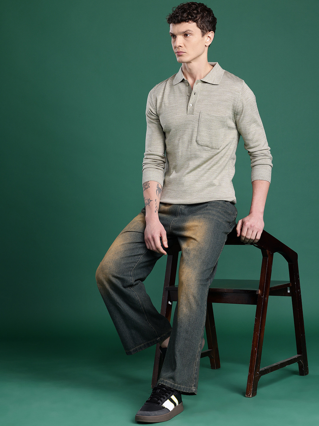 Cayman Men Polo Collar Woollen T-shirt