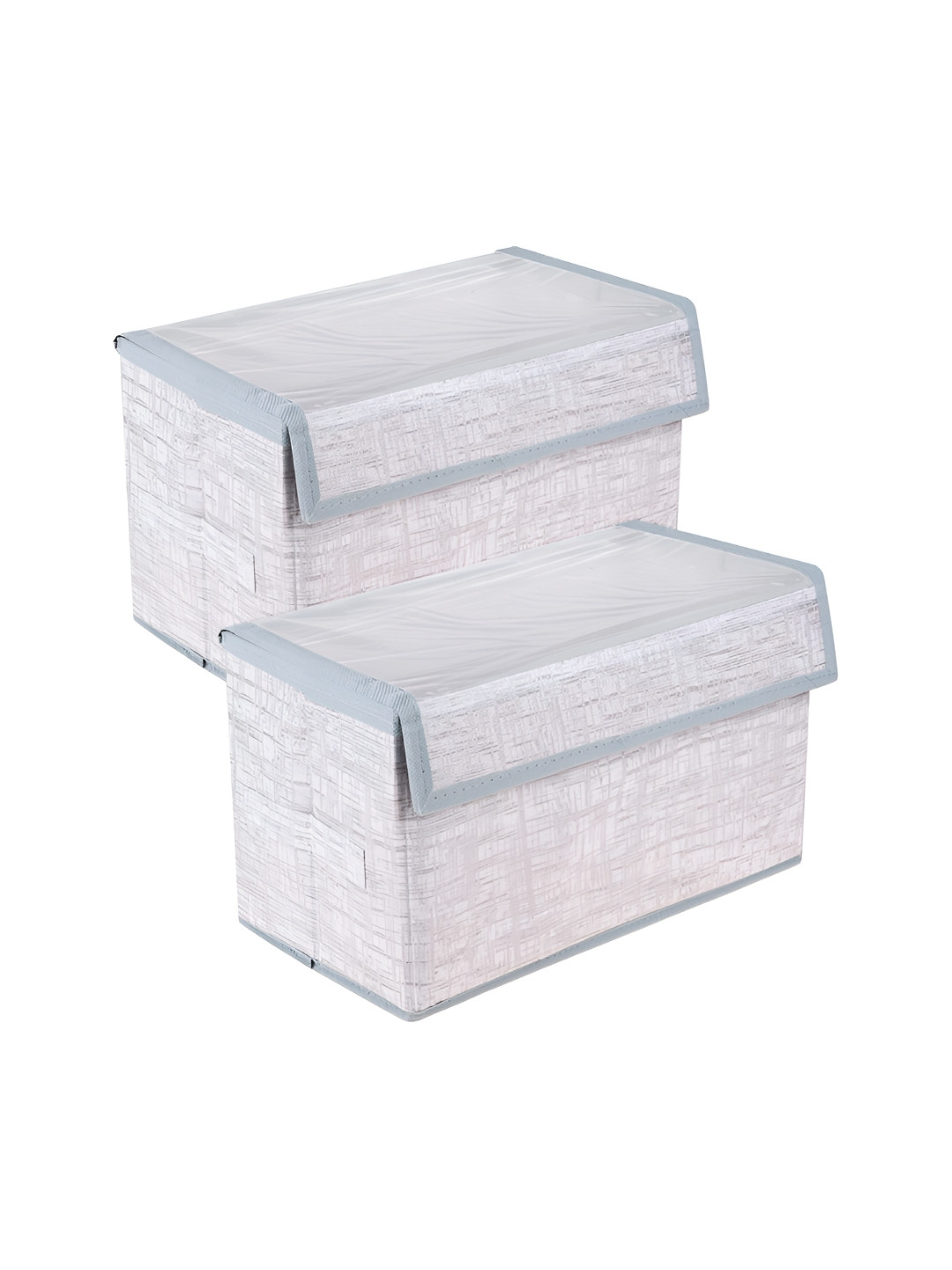 Aura Grey & Blue 2 Pcs Jute Printed Storage Box Multi-Utility Organisers