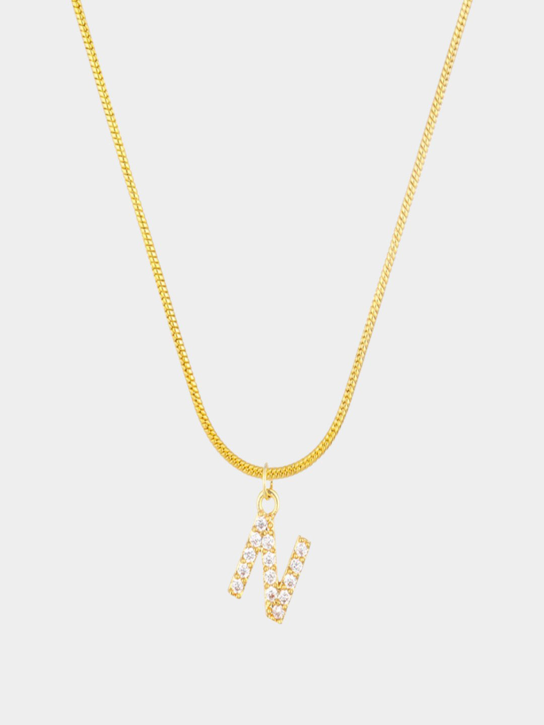 AQUASTREET 18K Gold Plated Anti-Tarnish Zircon Initial Letter N Pendant Necklace