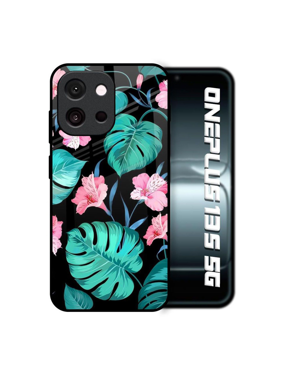 QRIOH Tropical Leaves & Flowers Printed OnePlus 13s 5G Glass Back Case Mobile Accessories