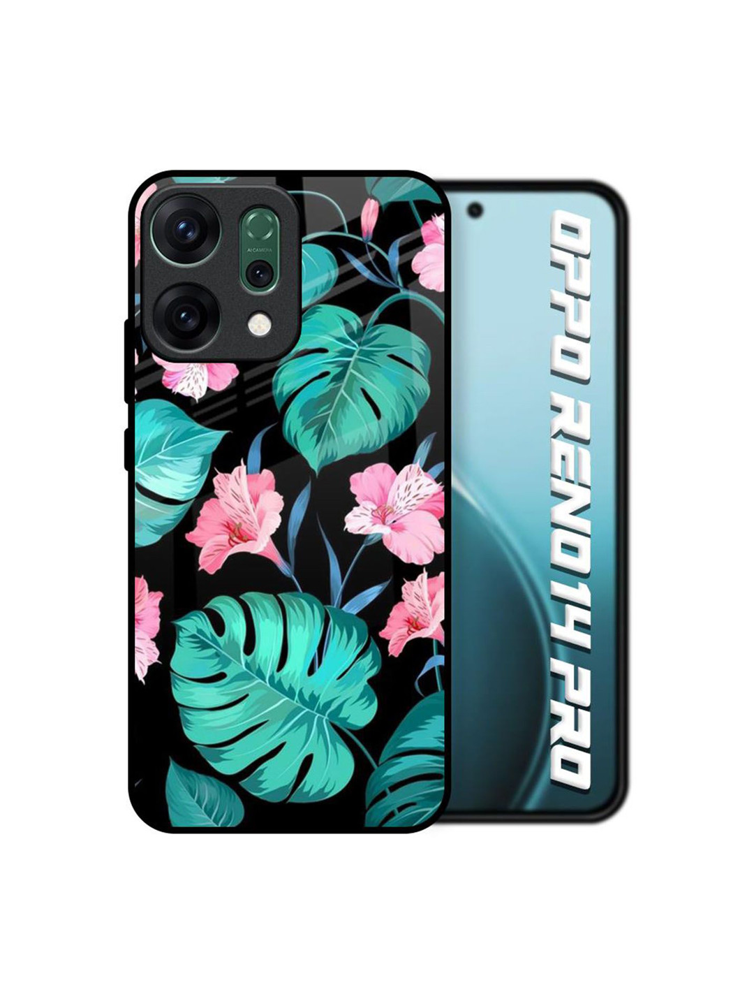 QRIOH Tropical Leaves & Flowers Print Oppo Reno14 Pro 5G Glass Back Case Mobile Accessorie